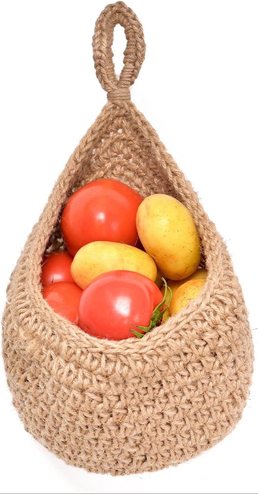 Hanging Wall Vegetable Fruit Baskets, Boho Jute Hanging Basket for