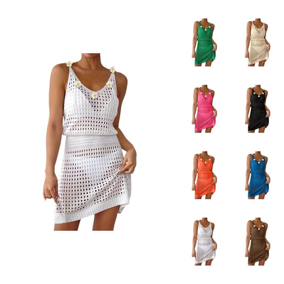 Bathing Suit Cover Up for Women Summer Beach Cover Up Swimwears Cover Ups Summer Crochet Hollow Out Knit Beach Dress for Women Cruise Ready Bathing Suit 2026 Swimwear Accessory