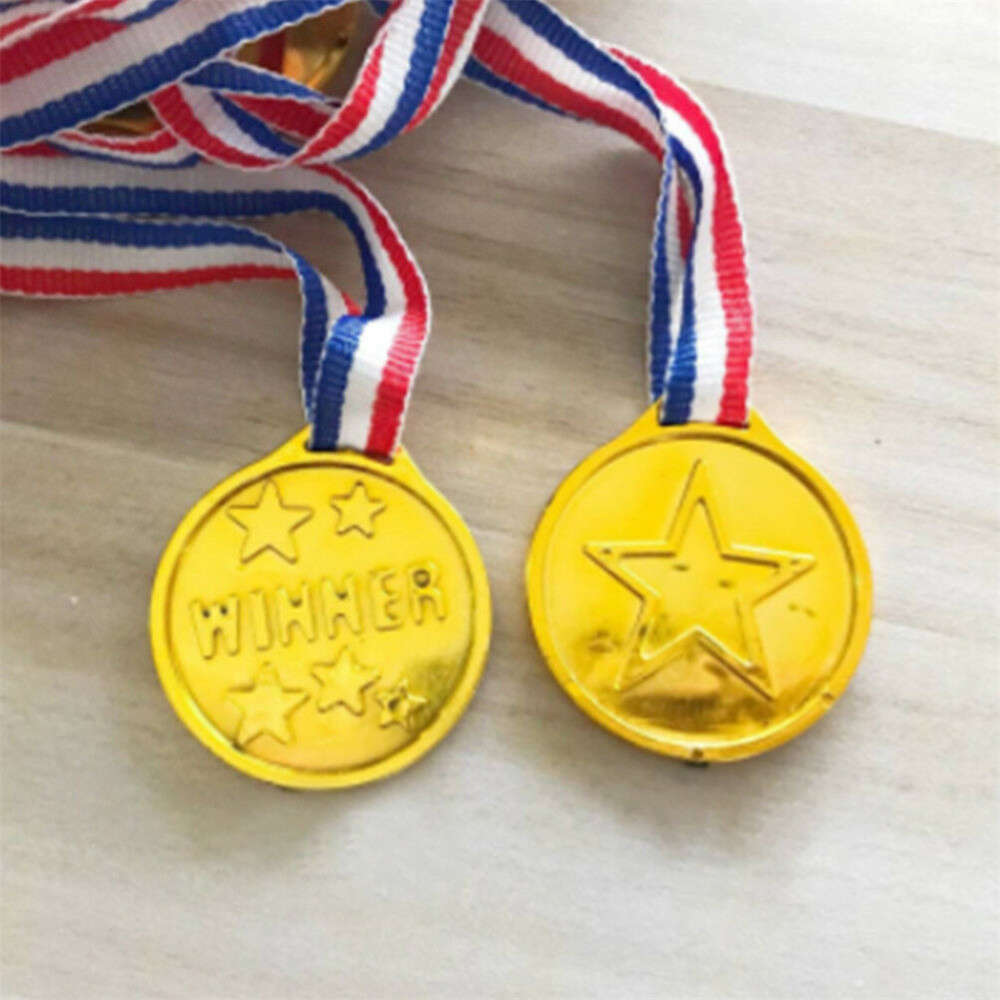 Gold Toy Gold Prize Medal for Kids, Set of 6 Medals on Ribbon Necklaces