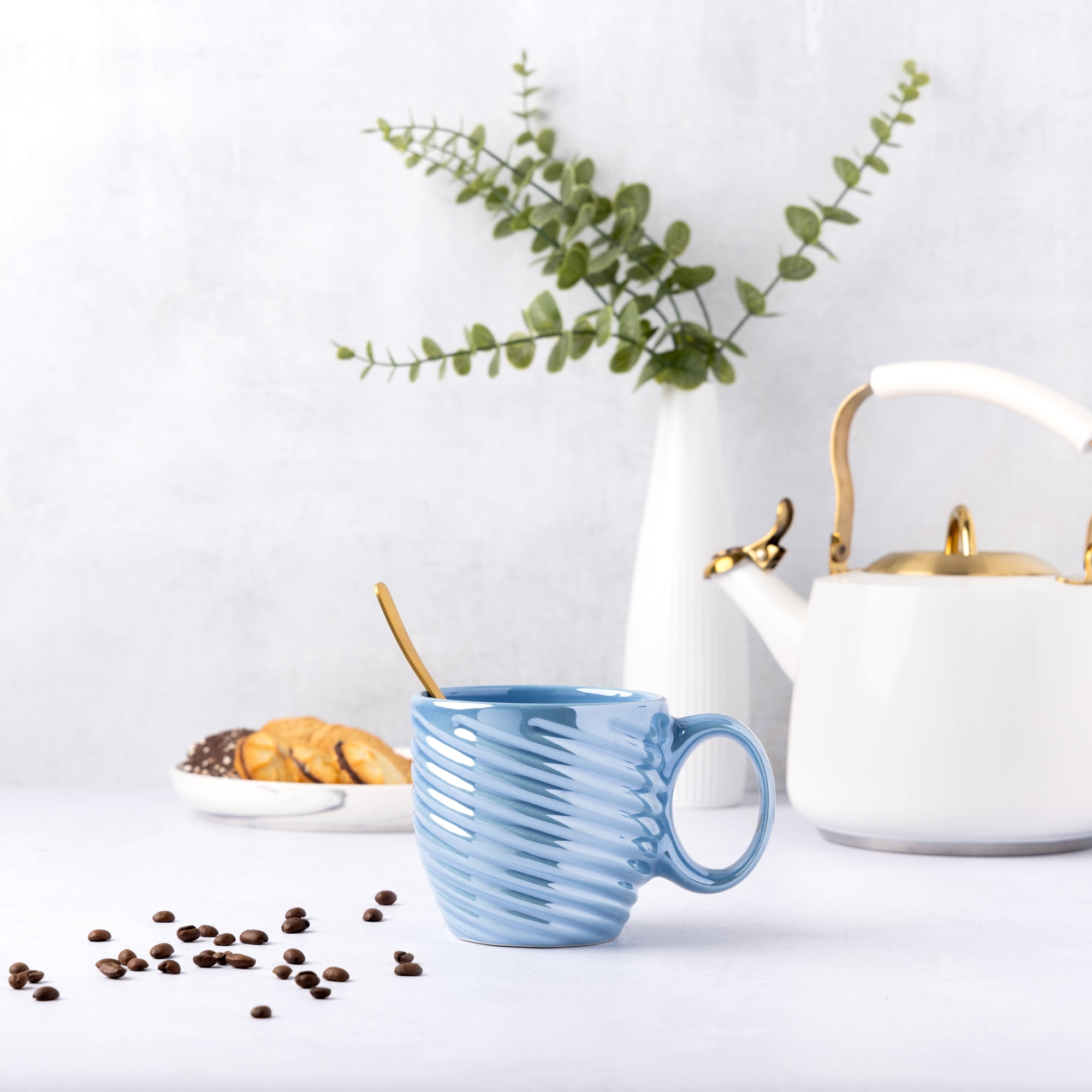 (2 pack) Thyme & Table Blue Pearl Swirl Mug 17.6 fl oz, Stoneware