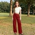 thumbnail image 2 of Tween Girls' Pants Set Casual Foldover Elastic Waist Kids Wide Leg Sweatpants Loose Linen Pants Girls' Sweatpants with Pockets, 2 of 7