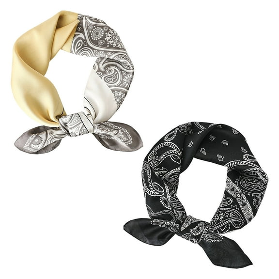 Curve Muse Silk Feeling Scarf Medium Square Satin Head Scarf for Women-2 Pack-Pack D