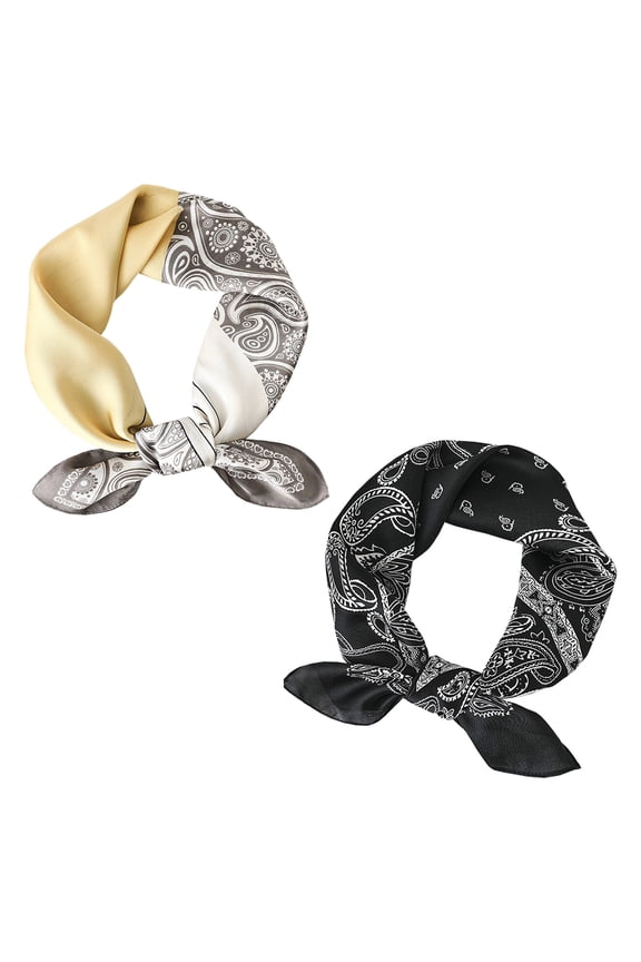 Silk Feeling Scarf Medium Square Satin Head Scarf for Women-2 Pack-Pack D