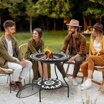 Yardi Yarda 30" Fire Pit Dining Table with Spark Screen Cover, 3-in-1 Round Wood Burning Fire Pit Bowl, Versatile Wood Burning Fire Pit with Storage Shelf for Outdoor, Black