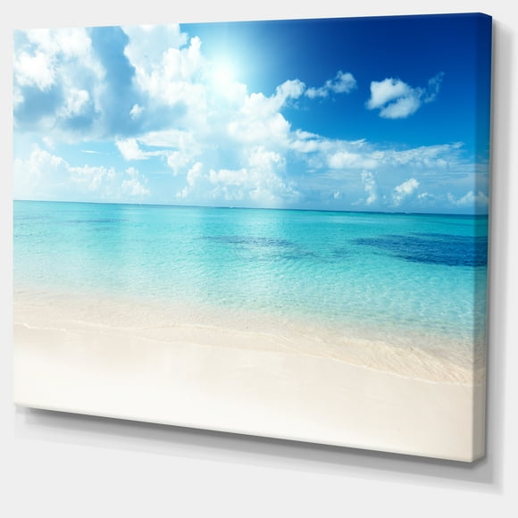 Designart - Sand of Beach in Blue Caribbean Sea - Modern Seascape Canvas Artwork