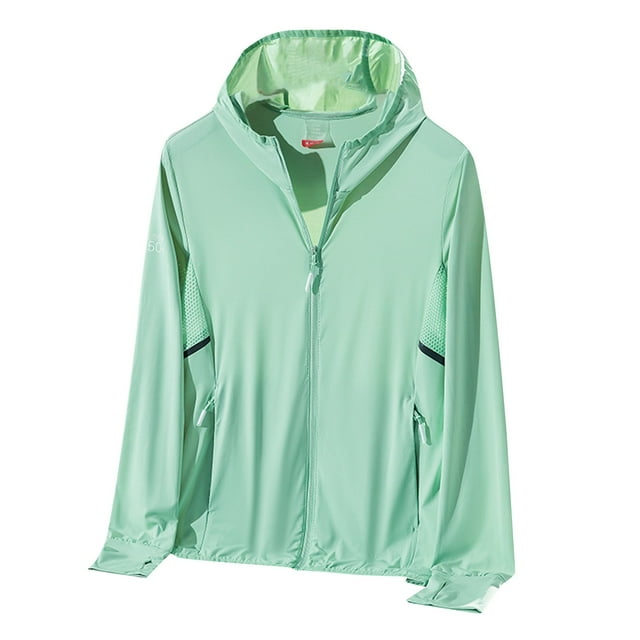 Atogsazn Coupe-Vent pour Femme Veste Décontractée à Fermeture Éclair Manches Longues Veste à Capuche Printemps Été Haut pour Femme Vert TG Mode