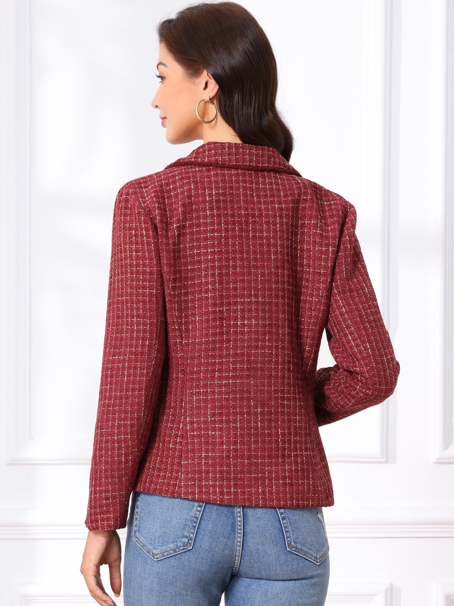 DARING DIVA Women's Notch Lapel Long Sleeve Elegant Business Casual Jacket S Dark Red