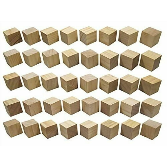 40 Pack Unfinished Birch Wood Blocks, 1.5 Inch Natural Wooden Cubes with Smoo...