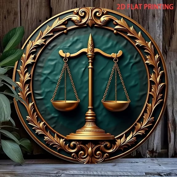 HELLOYOUNG Justice Scale Wall Decor Vintage Floral Metal Wall Art for Office, Legal Court Room Cafe Elegant Framed Home Decor Gift