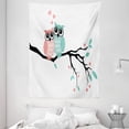 thumbnail image 1 of Teal and White Tapestry, Cute Owl Couple Sitting on Tree Branch Valentines Romance Love, Wall Hanging for Bedroom Living Room Dorm Decor, 60W X 80L Inches, Turquoise Coral Black, by Ambesonne, 1 of 2