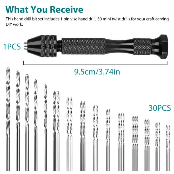 EastVita 31 Pieces Hand Drill Bits Set Pin Vise Hand Drill With