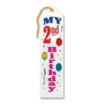 Pack of 6 White "My 2nd Birthday Award" School Award Ribbon Bookmarks 8"