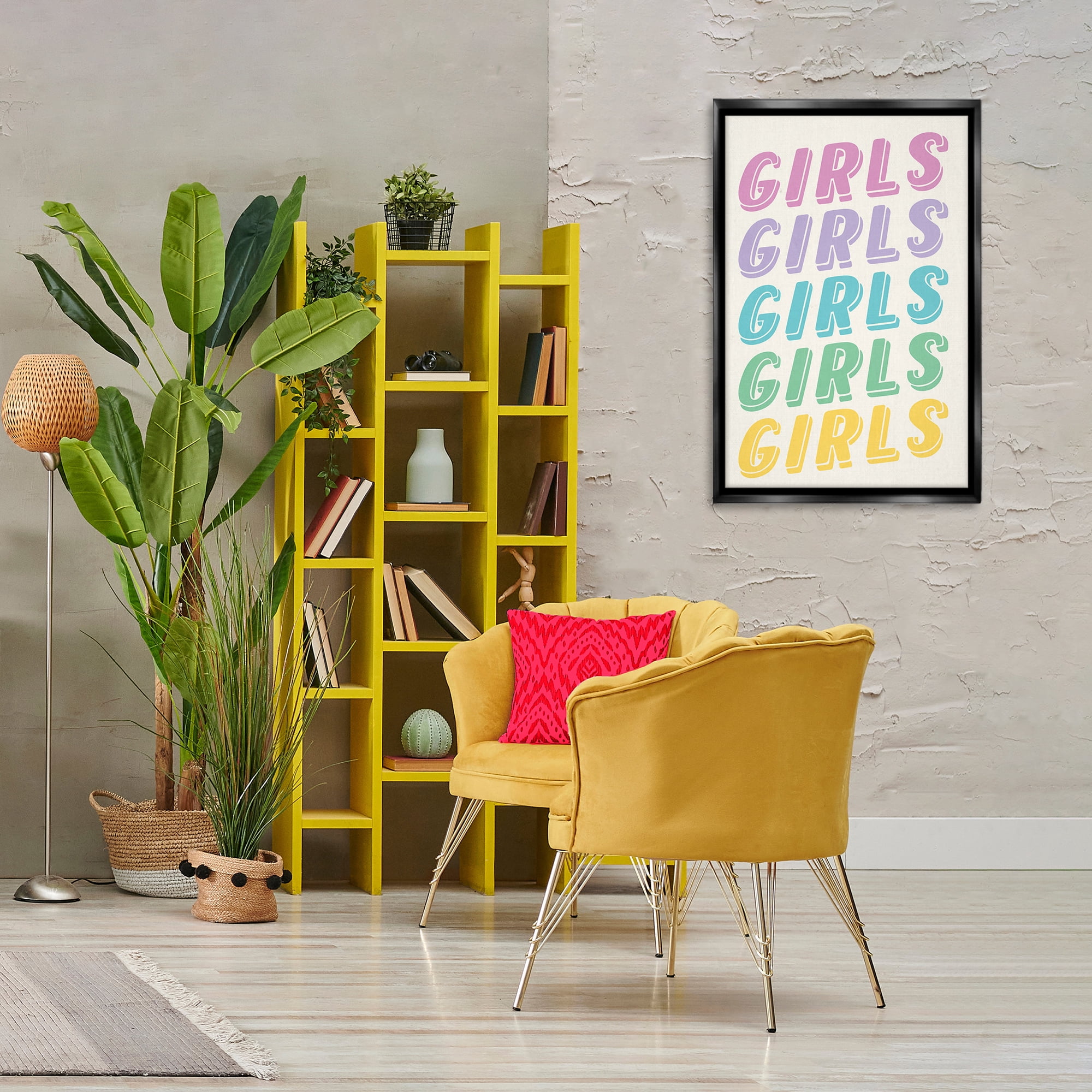Stupell Industries Pastel Retro Girls Text Text & Numbers Painting Black Floater Framed Canvas Art Print Wall Art, 21 x 31