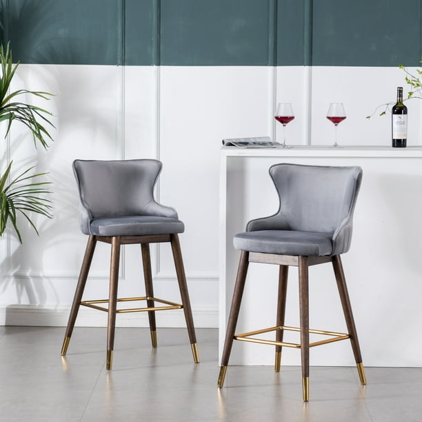 Leland Fabric Upholstered Wingback Bar Stools, Set of 2, Gray - Walmart ...