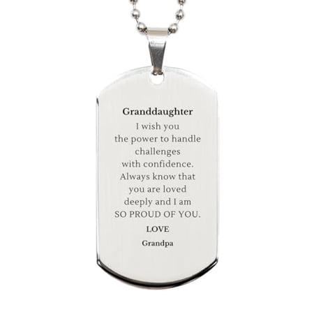 Amangny Granddaughter Silver Dog Tag Engraved with Inspirational Quote - Perfect Idea Gifts for Birthday, Christmas, Graduation - Show your love and confidence, Grandpa