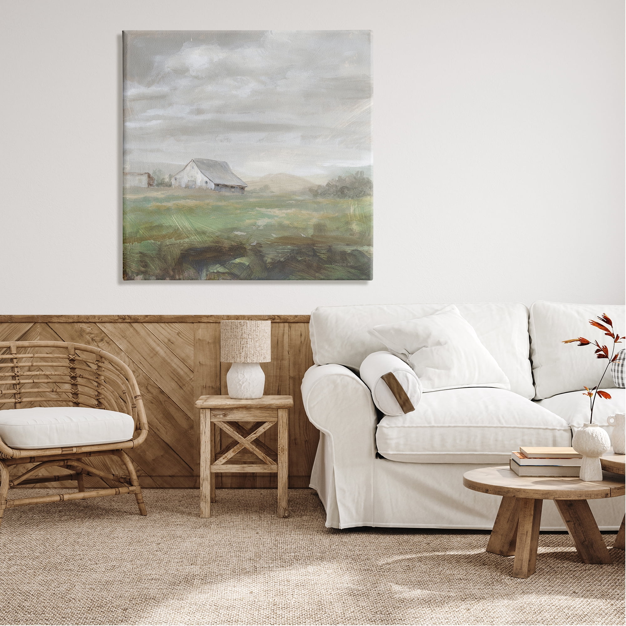 Stupell Industries Grey Farm Landscape Nature Painting Gallery Wrapped Canvas Print Wall Art, 36 x 36