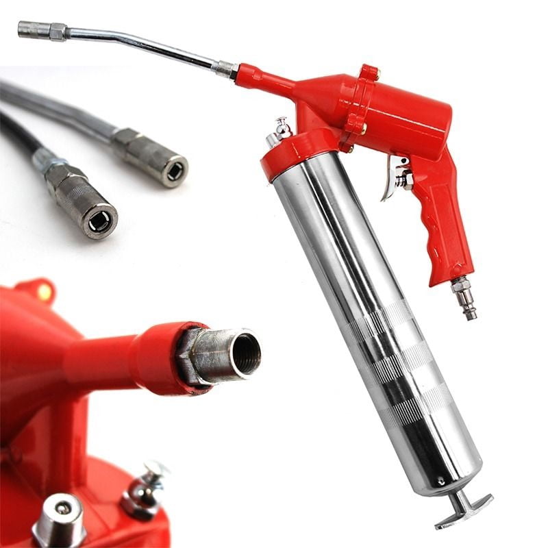 XtremepowerUS Air-Operated Grease Gun 14oz Continuous Cycle Pneumatic 3-Way Grease Loading Pistol Grip, Red