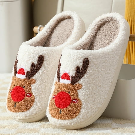 

Women Cute Soft Plush Comfy Warm Winter Slipper (Rudolph Red / S)