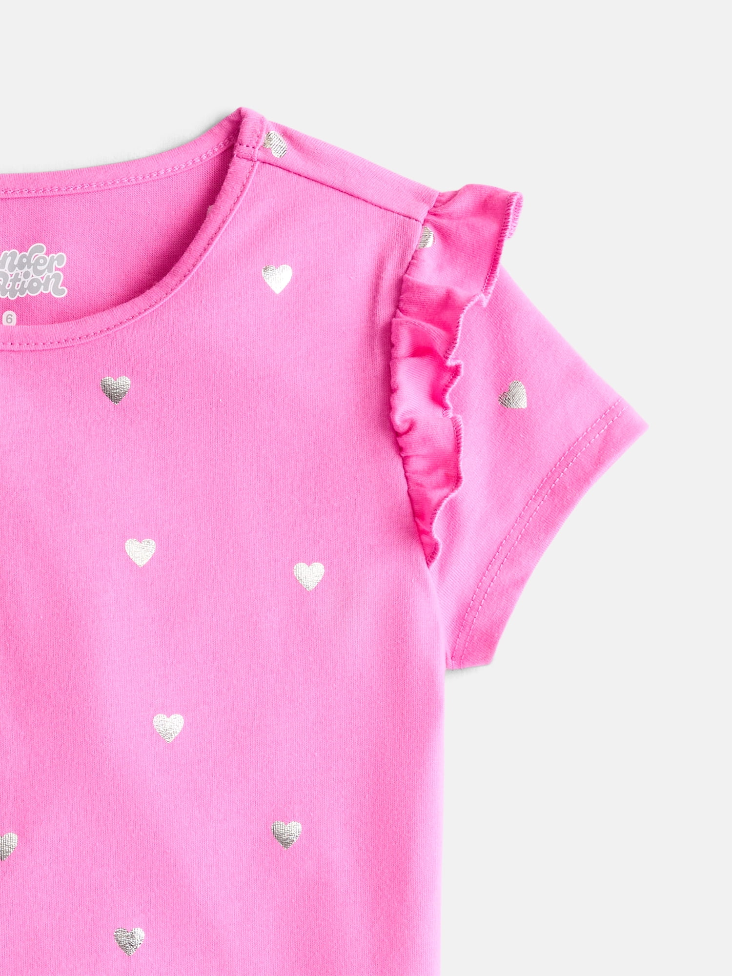 Wonder Nation Girls Printed Tee with Short Ruffle Sleeves, Sizes 4-10