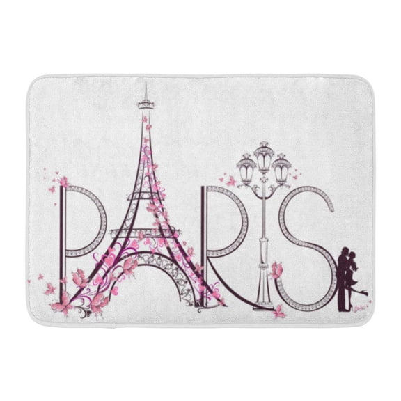 GODPOK Flower Love Tower Eiffel with Paris Lettering Vintage French Rug Doormat Bath Mat 23.6x15.7 inch