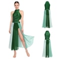 thumbnail image 3 of Aislor Women Lyrical Dance Rhinestone Sleeveless Contemporary Dancewear Mesh Split Long Dress Green M, 3 of 7