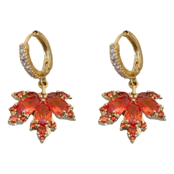 OUEPLLOZ Purple Austrian Crystal Drop Earrings Flower Stud, Large Sparkly Cz Rhinestone Gold Floral Teardrop Dangle Statement Birthstone Earing Dangling Prom Wedding Bridal Jewelry Gift(Red,One Size)