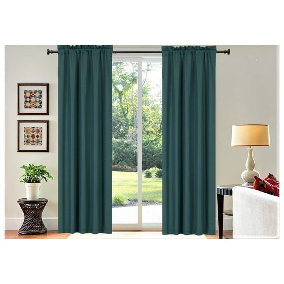 Set of 2 piece R64 hunter color lined window curtain panel 100% privacy blackout drape with rod pocket 84" long
