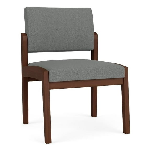 Lenox Wood Reception Waiting Armless Guest Chair / Walnut Wood / Light Gray