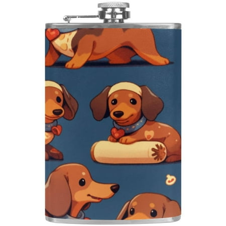 

josid Dog Pattern 3.6x6in Stainless Steel Small Flask Leak-Proof Stainless Steel Construction Wrapped in Premium Two-Layer Leather Nano-Printed Design 227ml Capacity