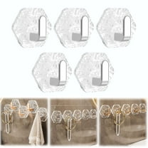 HomiTools Wall Mount Hooks Hexagon Adhesive Hooks With Water Design No Drill Wall Hanging Storage Rack Damage Sticky Hooks 5pc No-Drill Wall Hooks Bathroom Towel Organizers Silver