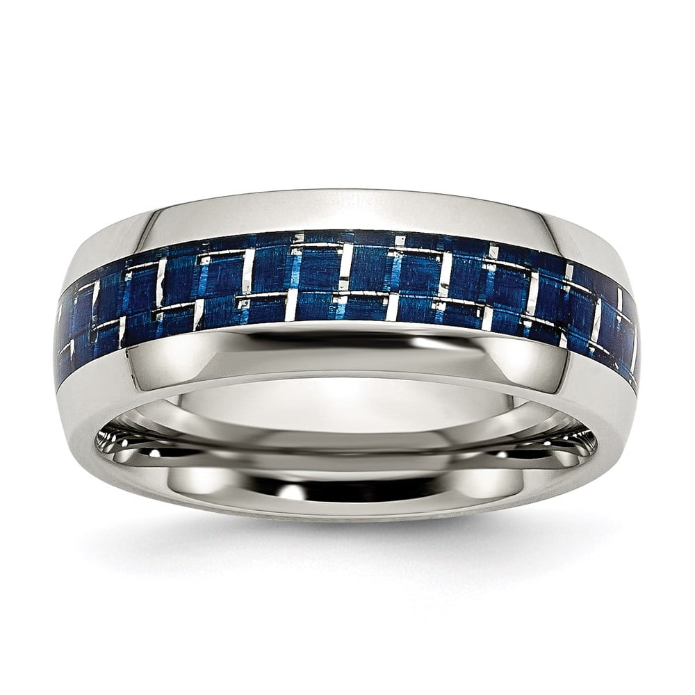 Solid Stainless Steel Blue Carbon Fiber-Inlay Wedding Band Ring Comfort-Fit  Size 6