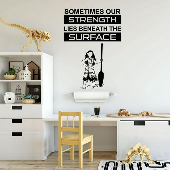 Sometimes Our Strength Lies Beneath The SurfaceVinyl Wall Art Sticker Decal Moana Disney Themed Wall Sticker For Girls Boy Kid Room Design Bedroom Nursery Kindergarten Decoration Size (20x20 inch)