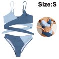 thumbnail image 2 of Conjunto de bikini cruzado sexy para mujer, traje de baño de 2 piezas con parte superior con lazo en la espalda y bloques de colores cruzados, 2 of 5