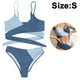 thumbnail image 2 of Conjunto de bikini cruzado sexy para mujer, traje de baño de 2 piezas con parte superior con lazo en la espalda y bloques de colores cruzados, 2 of 5