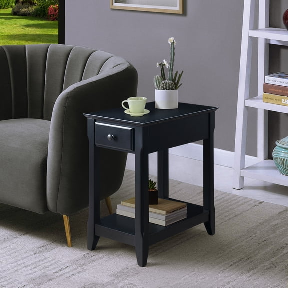 23.5" Black Accent Table - Small Side Table with Drawer & Shelf (13.5"W x 22.5"D x 23.5"H)