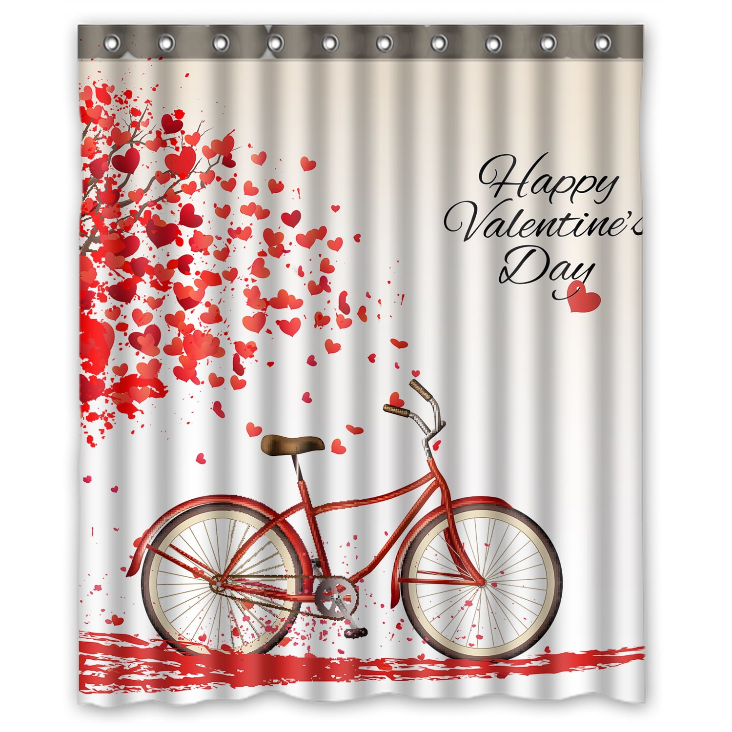 YKCG Tree of Love Heart Valentine's Day Bike Shower Curtain Waterproof Fabric Bathroom Shower