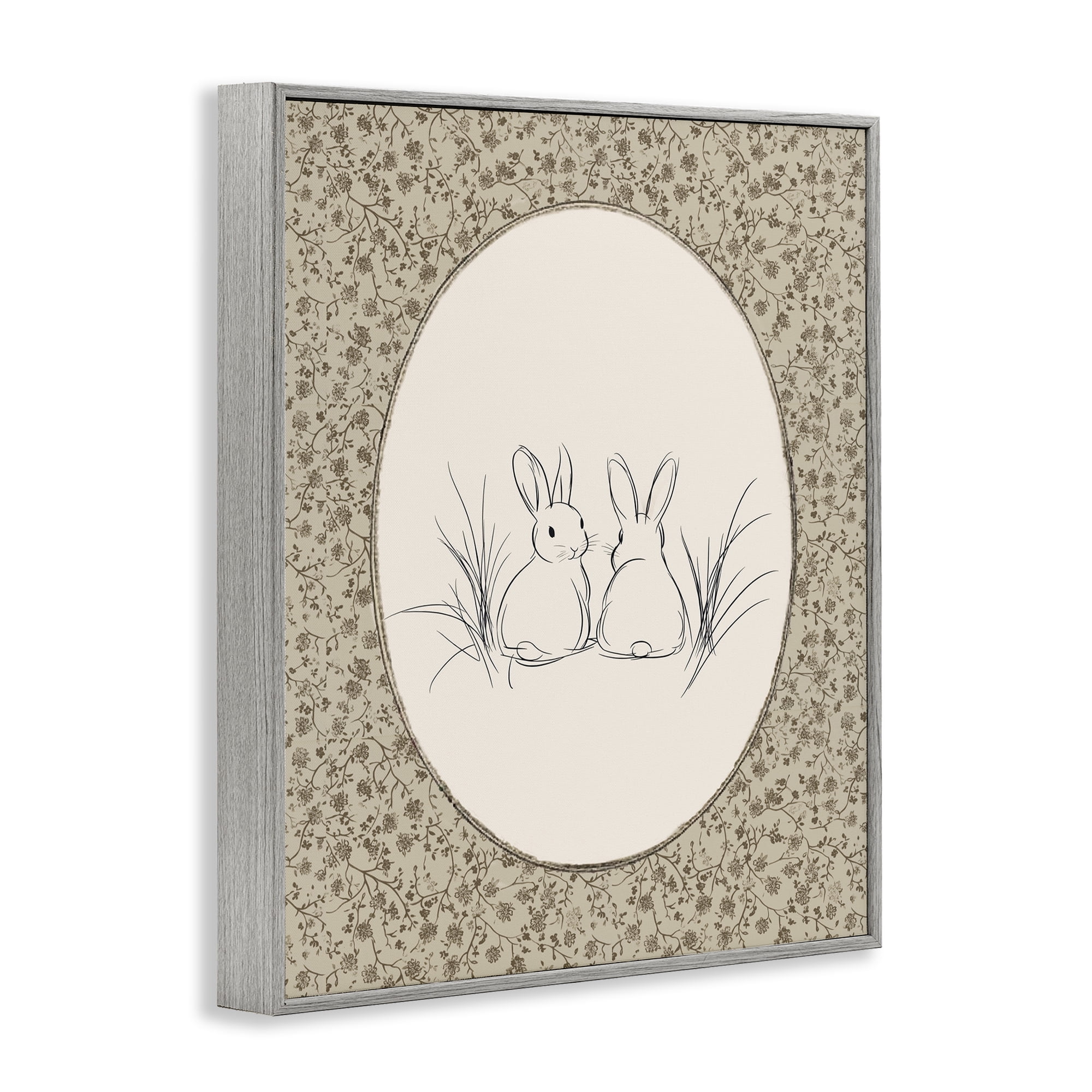 Stupell Industries Vintage Baby Bunnies Gray Framed Giclee Art, design by Ramona Murdock