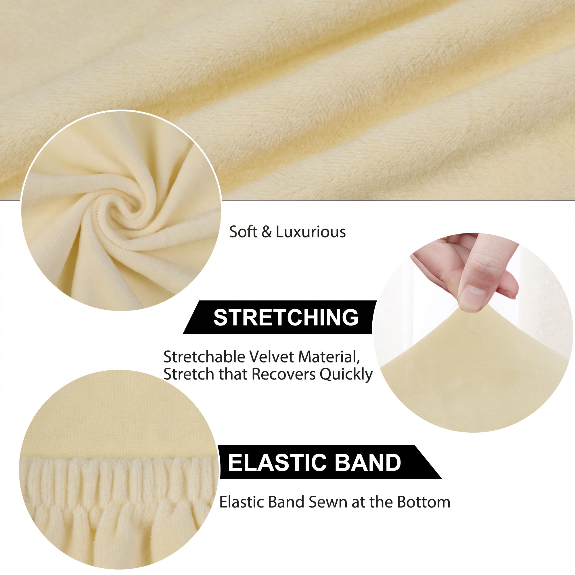 Unique Bargains 4Pcs Velvet Dinning Chair Seat Cover Elastic Stretchable Slipcovers Cream White