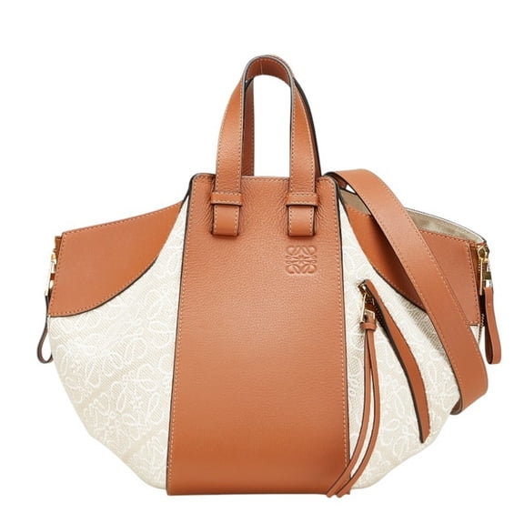Pre-Owned LOEWE Repeat Anagram Hammock Small Handbag/Shoulder Bag, 2-Way, Beige/Brown Canvas...