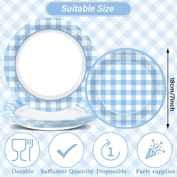 SHILIU-100PCS Checkered Plates and Napkins Blue and White Gingham Party Supplies Checkered Plaid Tableware Set Party Decor Favors for BBQ Gathering Picnic Carnival Baby Shower Birthday Dinnerware Ser
