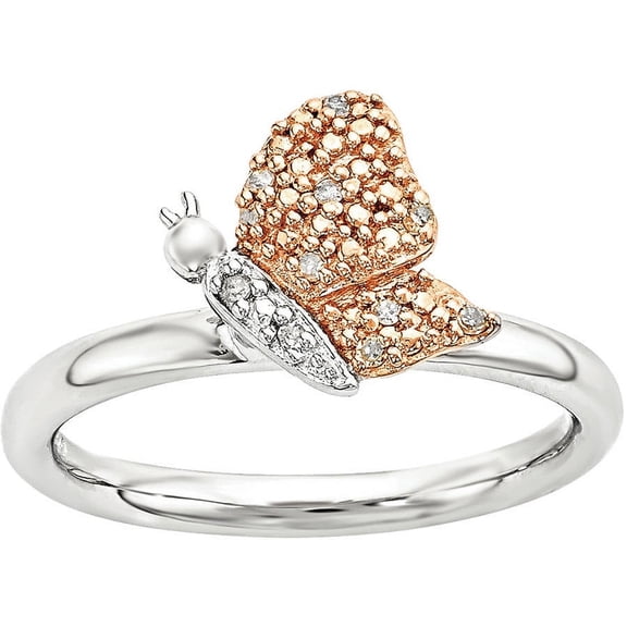 Diamond Sterling Silver and Rose Gold-Plated Butterfly Ring