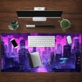 thumbnail image 4 of Cyberpunk Neon Purple City Gaming Desk Mouse Pad XL Pink Extended Mouse Pad Gaming, Keyboard Pc Office Laptop Mousepad Large, 31.5x15.8 in with Stitched Eges Non-Slip Base Mouse Pads, 4 of 6