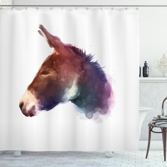 Ambesonne Donkey Shower Curtain, Watercolor Portrait, 69"Wx75"L, Multicolor