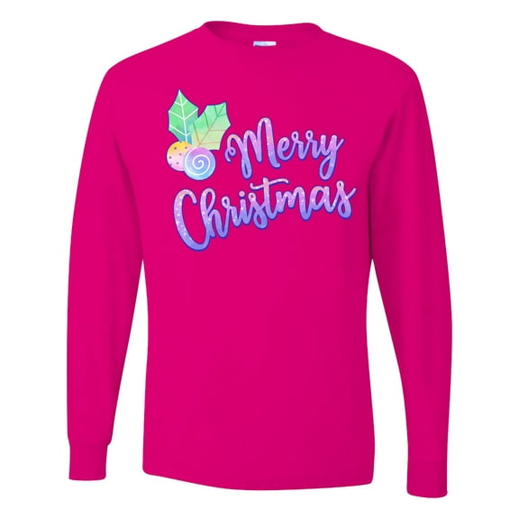 Inktastic Merry Christmas in Pastel Colors Long Sleeve T-Shirt