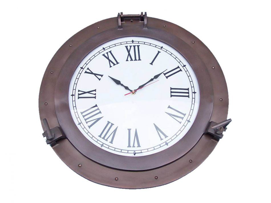 12" Antique Marine Brass Ship Porthole Clock Nautical Wall Clock Home Decorative 