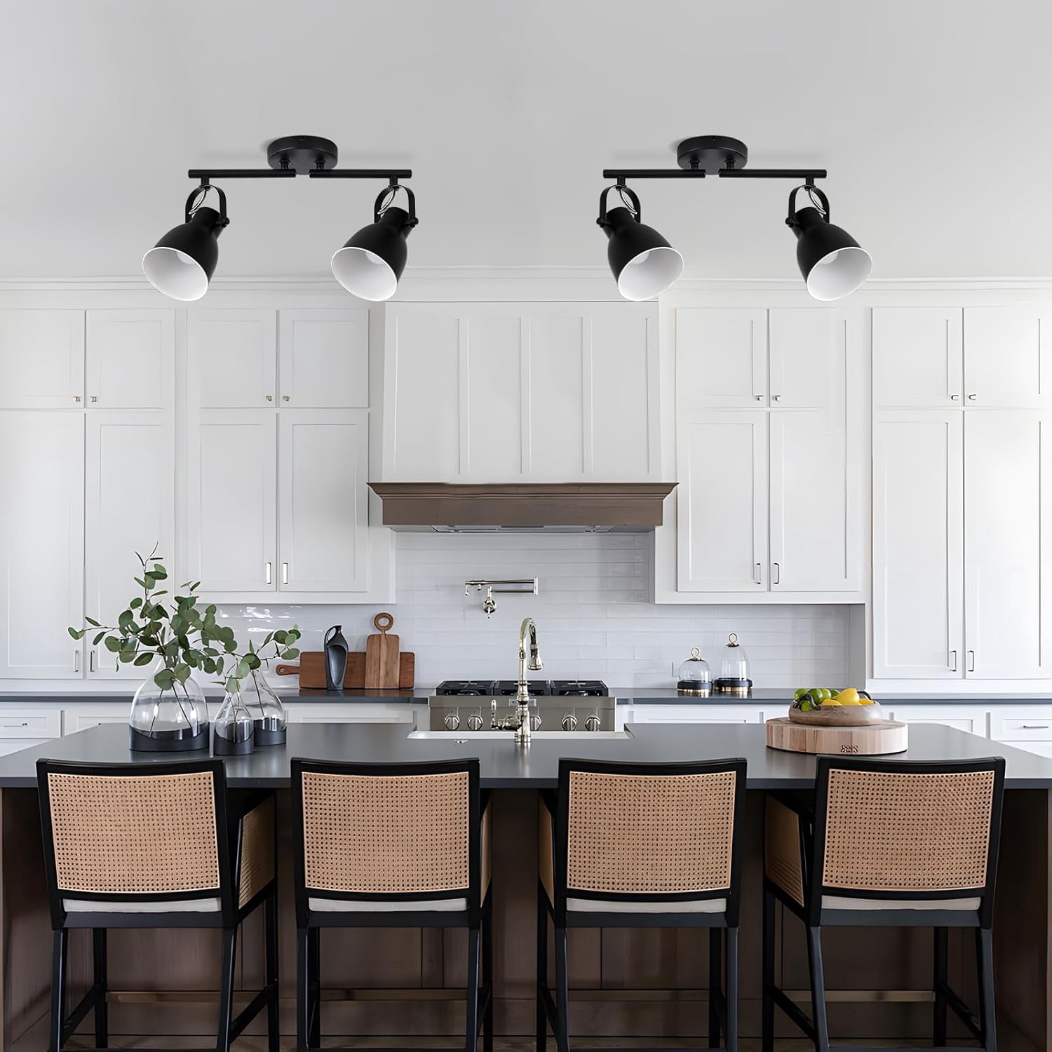 KEESFU 5-Light Industrial Track Lighting Kit, Black Directional Ceiling Mount Spotlight Fixture for Kitchen, Living Room, and Dining Area