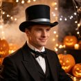 thumbnail image 2 of BELTNOV Men's Classic Retro Top Hat Steampunk Magician Wide Brim Hat with Satin Band for Stage Performance Festival Party Silver, 2 of 5