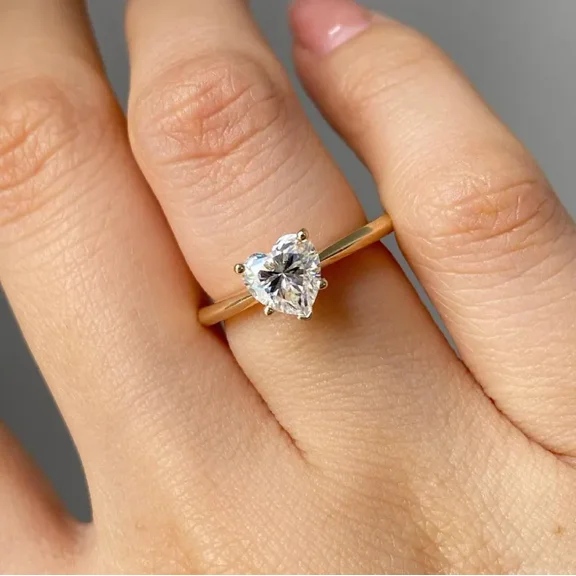 Aishvi Jewels 1.50 Ct Heart Cut Real Moissanite Solitaire Engagement Ring,Diamond Wedding Ring,14k Yellow Gold Plated Love Proposal Ring, Promise Ring.