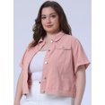 thumbnail image 2 of DARING DIVA Women's Plus Size Short Sleeve Lapel Button Denim Jacket 3X Pink, 2 of 6