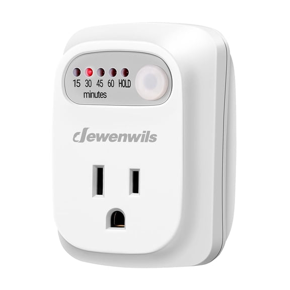 DEWENWILS Indoor Countdown Timer Outlet, 15/30/45/60min Settings, Auto Shut Off Safety Outlet for Curling Iron, Steam Iron, Cell Phone, 125V/15A/1000W, Grounded, 3 Prong, 1/3 HP